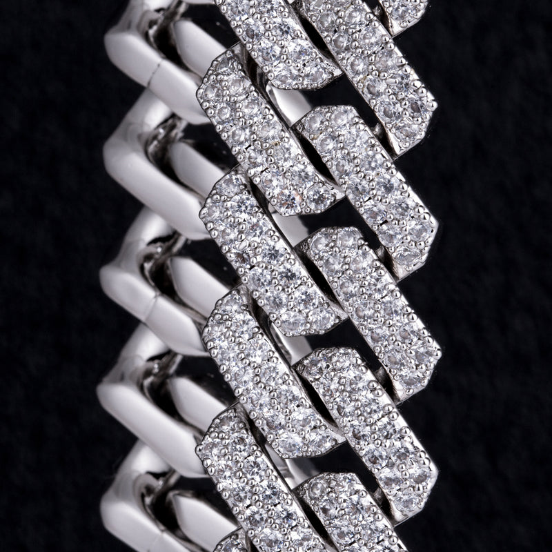 Diamond Prong-Set Cuban Link Chain - 12mm 18k White Gold