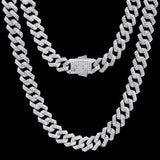 Diamond Prong-Set Cuban Link Chain - 12mm 18k White Gold
