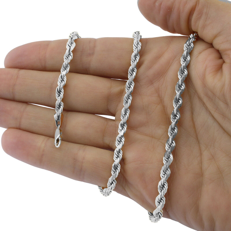 Solid 14k White Gold Diamond Cut Rope Chain