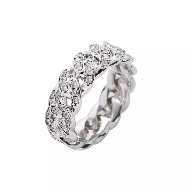 Cuban Link Ring - 8mm - White Gold