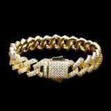 Diamond Prong-Set Cuban Link Bracelet - 12mm 18k Yellow Gold