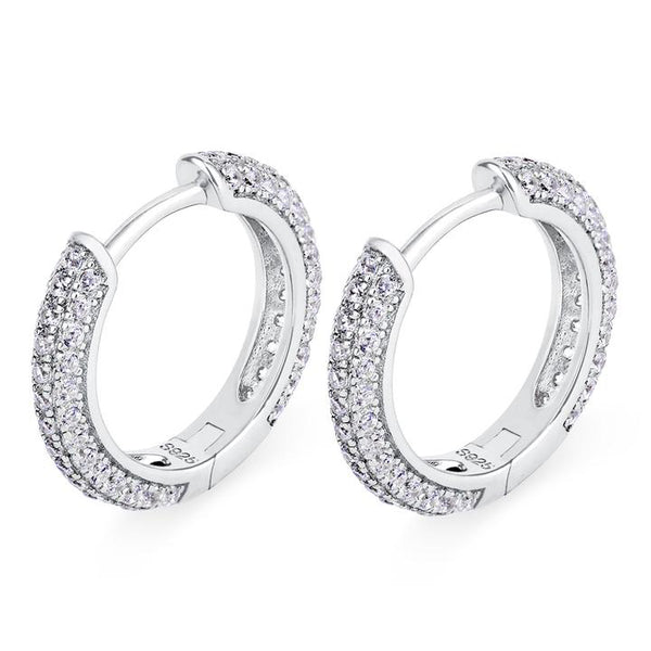 Iced Out Hoop Earrings - 14k Gold Over 925 Silver - 15mm