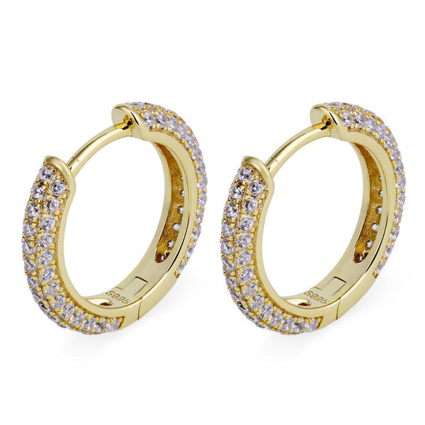Iced Out Hoop Earrings - 14k Gold Over 925 Silver - 15mm